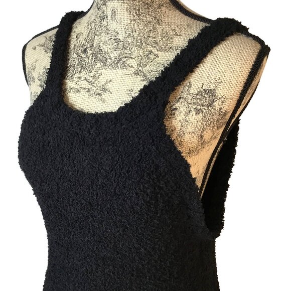 POL Women Black Textured Knit Mini Dress Stretch Boho Layered Festival S/M NWOT - Picture 2 of 4